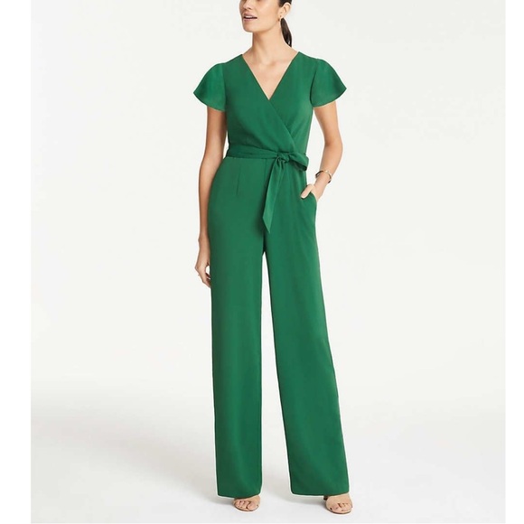 Ann Taylor Dresses & Skirts - Ann Taylor Emerald Green Flutter Sleeve Pocket Jumpsuit